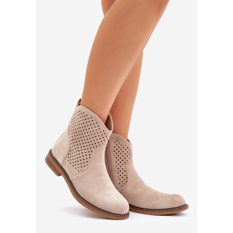 Light beige openwork boots 1