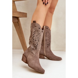 Suede boots with an openwork upper zazoo 3609 brown 2