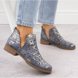 Women's boots, openwork bare-wiping, m. Daszyński SA62-102 blue 2