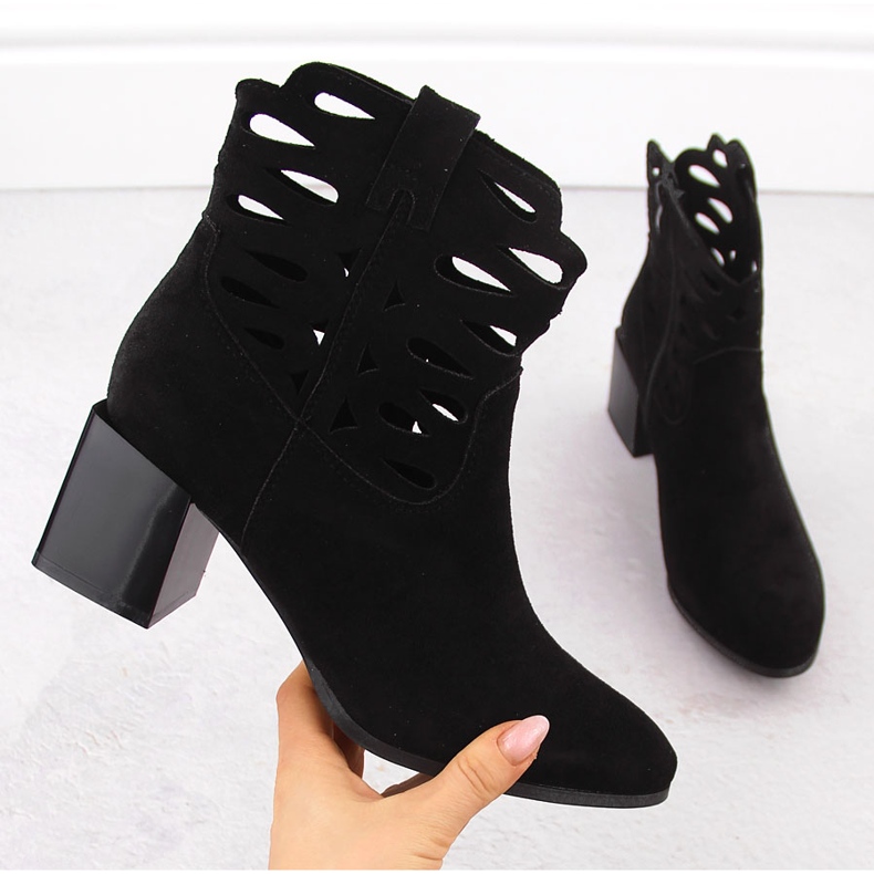 M. DASZYŃSKI Women's boots on the Black Openwork Suede Post 1