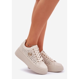 Openwork sneakers with golden detail beige 1