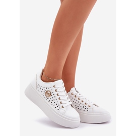 Openwork sneakers with golden detail white 1
