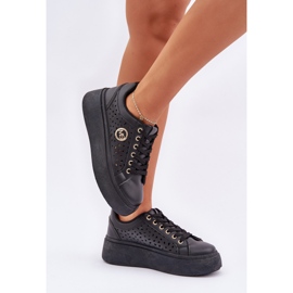 Openwork sneakers with golden detail black 2