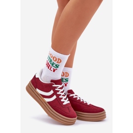 Stylish sneakers on the burgundy platform red 1