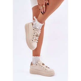 Women's sneakers with pins beige 2