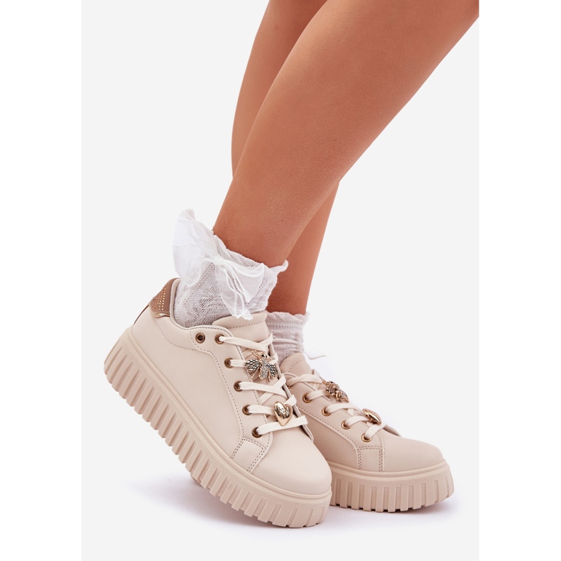 Women's sneakers with pins beige 1
