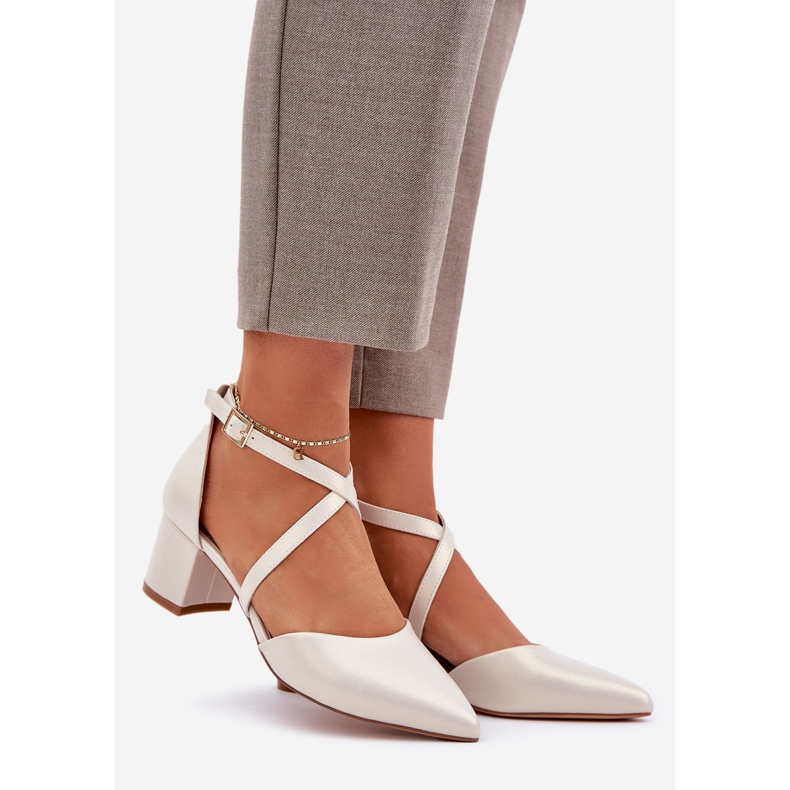 Pumps on the eco leather post Sergio Leone Pearl beige 1 Pumps on the eco leather post Sergio Leone Pearl beige 1