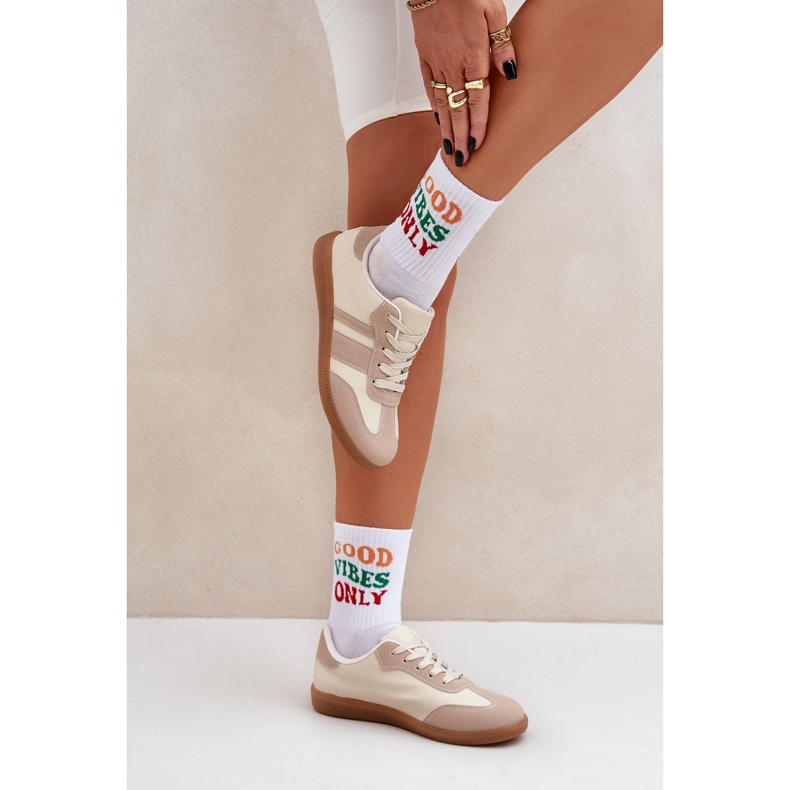 Low women's sneakers with eco leather beige 2