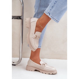 Classic women's loafers with eco leather beige with an ornament 2