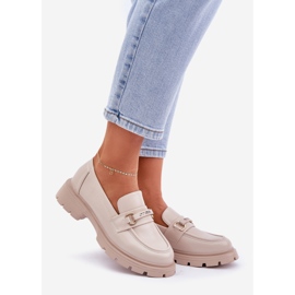 Classic women's loafers with eco leather beige with an ornament 1