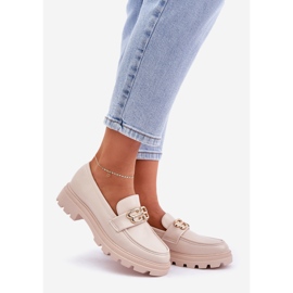 Women's loafers with golden detail beige 1