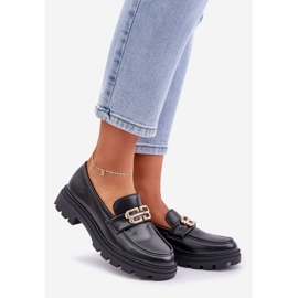 Women's loafers with a golden detail black 1