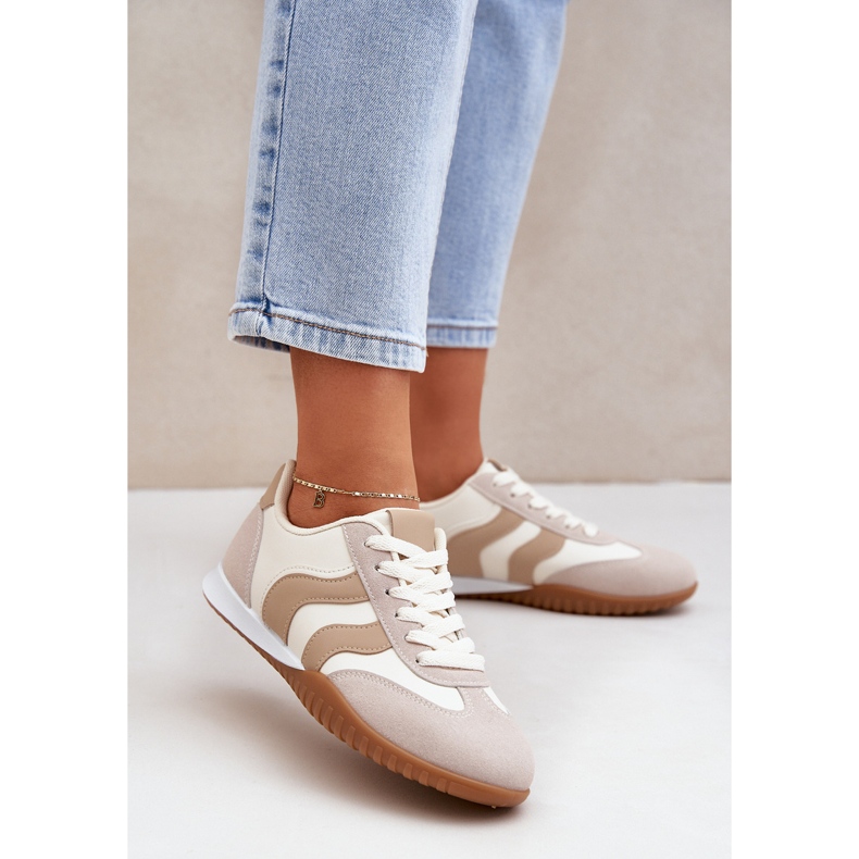 Classic women's sneakers with eco leather beige 2