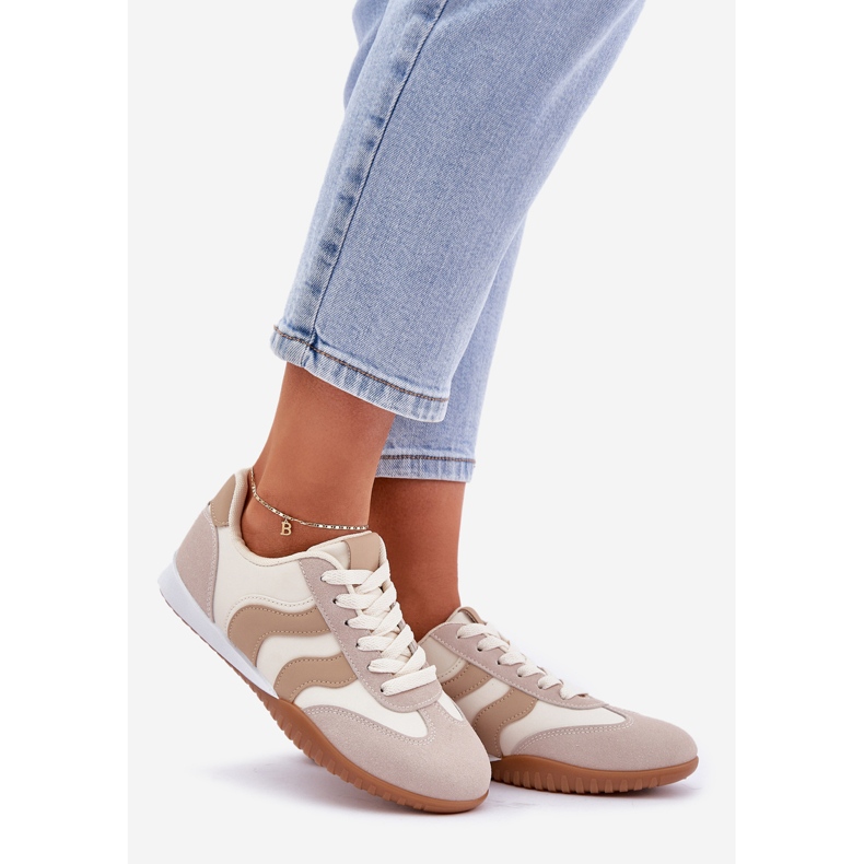 Classic women's sneakers with eco leather beige 1