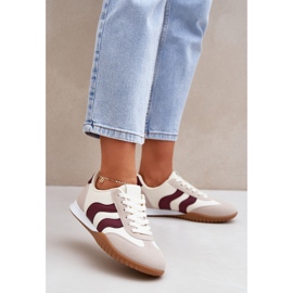 Classic women's sneakers with eco leather beige-burgundy 2