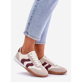 Classic women's sneakers with eco leather beige-burgundy 1