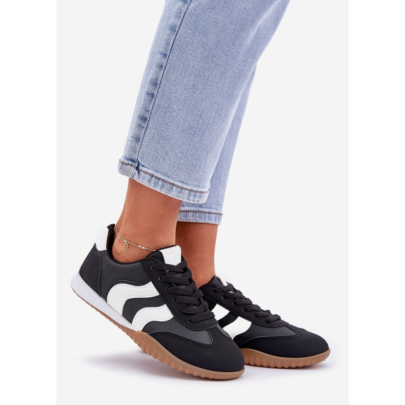 Classic women's sneakers with eco leather black leather 1