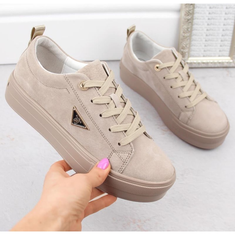 Leather suede shoes on the Filippo W PAW315C platform, beige 1