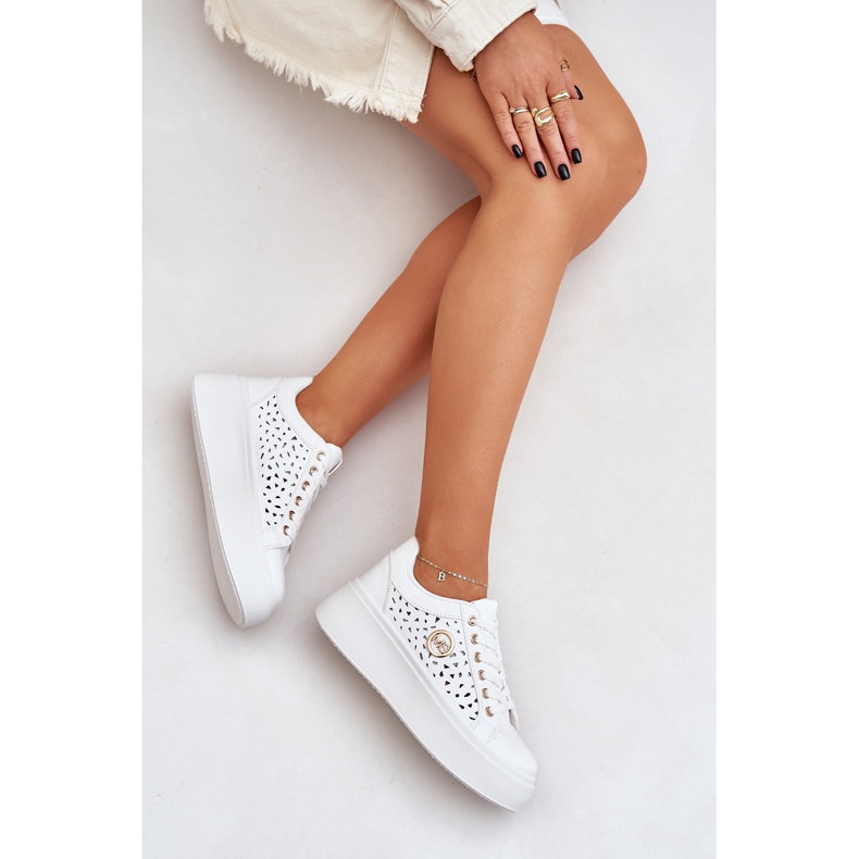 Openwork sneakers with golden detail white 2
