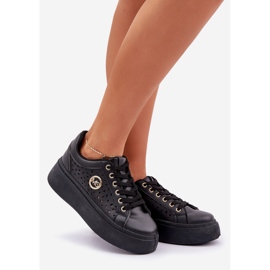 Openwork sneakers with golden detail black 1