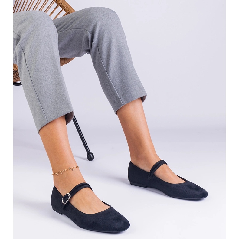 Black ballerinas with a belt and a square nose 1