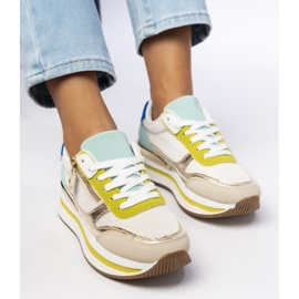 Women's sports green and beige sneakers 2