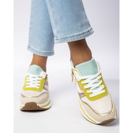 Women's sports green and beige sneakers 1