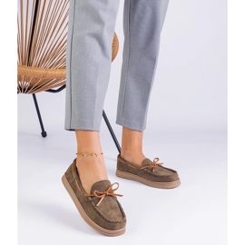 Green women's loafers from ekozamsz with a bow 1