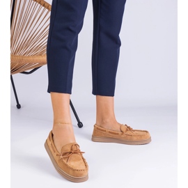 Brown women's loafers from ekozamsz with a bow 1