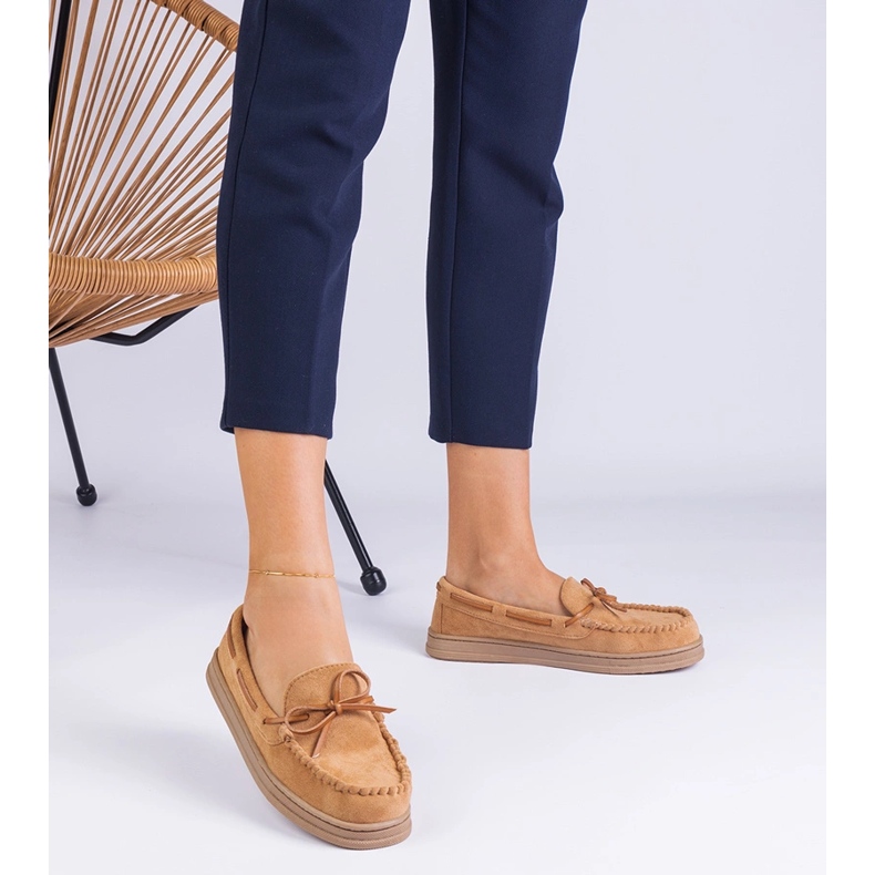Brown women's loafers from ekozamsz with a bow 1
