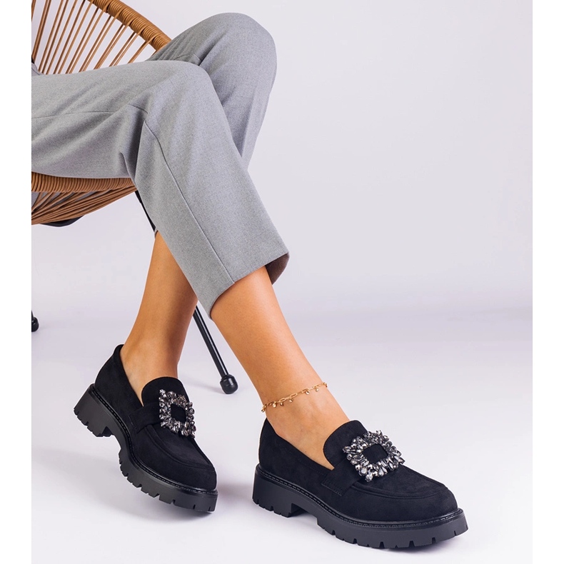 Black women's loafers from Ekozamsz with an elegant decoration 1