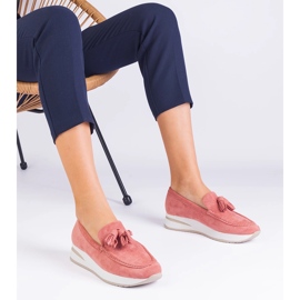 Pink women's loafers on the platform with fringes 1 Pink women's loafers on the platform with fringes 1