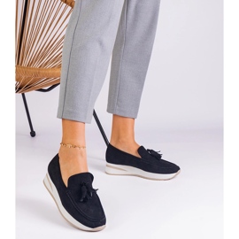 Black women's loafers on the platform with fringes 4