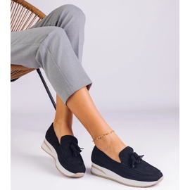 Black women's loafers on the platform with fringes 2