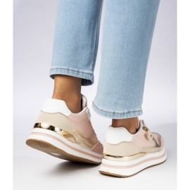 Women's sneakers - powder pink, golden details pink 1