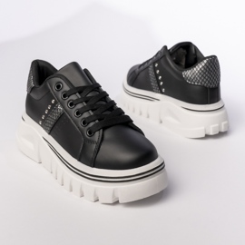 Women's sneakers on the platform black with rhinestones 1