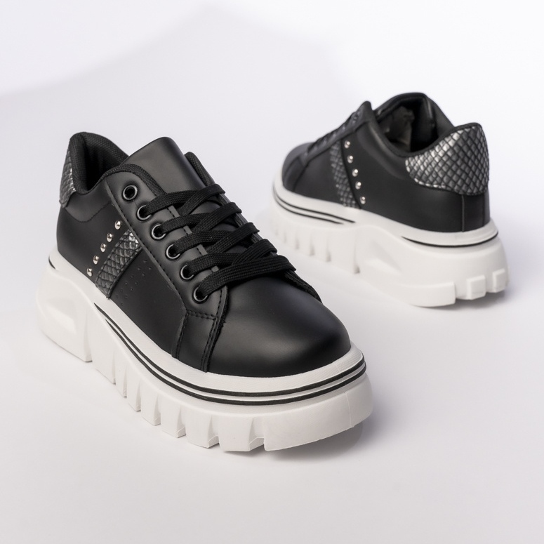 Women's sneakers on the platform black with rhinestones 1