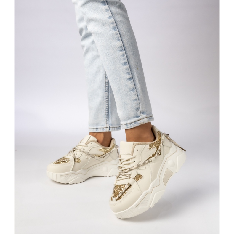 Women's sports sneakers beige-gold 1