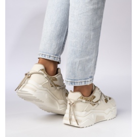 Women's sports sneakers beige-gold 2