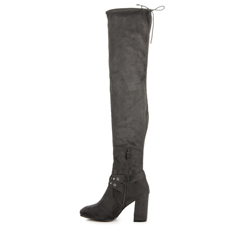 Erynn Over-the-knee boots with a decorative buckle grey 1