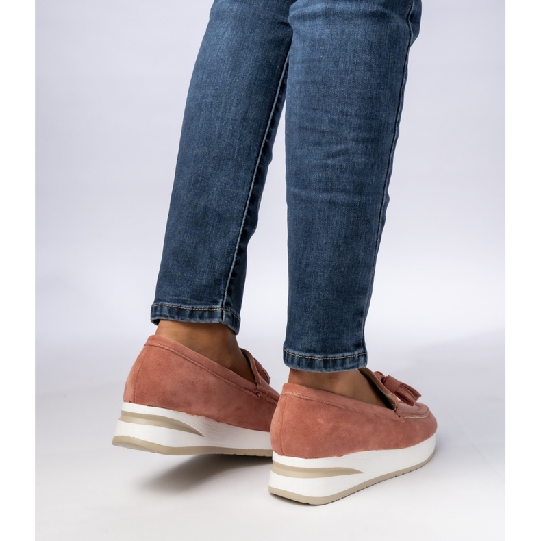 Women's pink fringed loafers 2