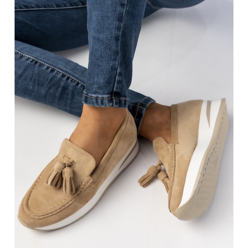 Women's loafers with beige fabrics 1