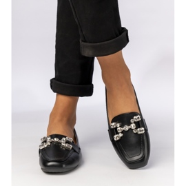 Women's loafers with a silver decoration black 1