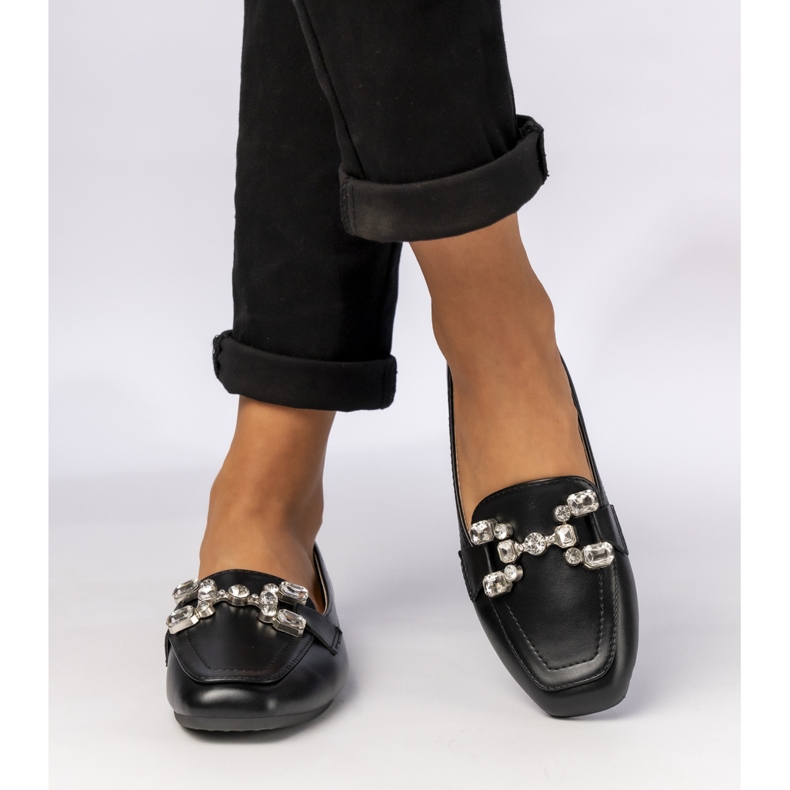 Women's loafers with a silver decoration black 1