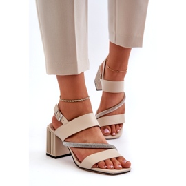 S.Barski Women's elegant sandals on the post beige MR38-549 5