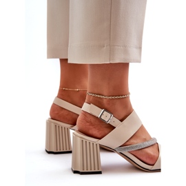 S.Barski Women's elegant sandals on the post beige MR38-549 7