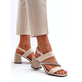 S.Barski Women's elegant sandals on the post beige MR38-549 6