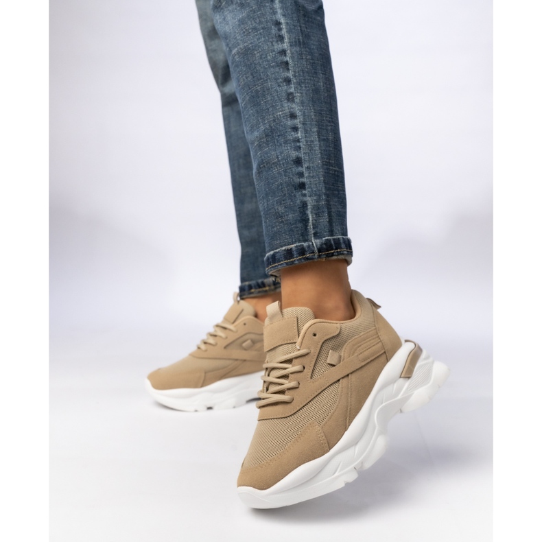 Women's beige-khaki sports sneakers 1