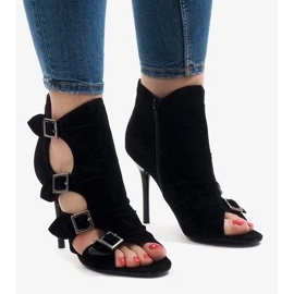 Women's black suede tied worker boots 1