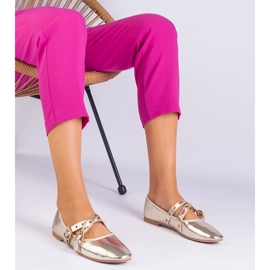 Golden ballerinas made of eco -leather decorated with buckles 1 Golden ballerinas made of eco -leather decorated with buckles 1